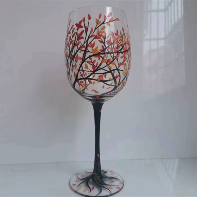Verre à vin arbre quatre saisons, gobelets peints à la main, verre à pied haut unique, tasse, verrerie pour la famille, les amis, drop sunshine
