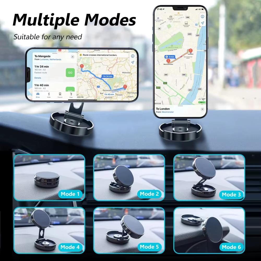 Support magnétique rond pliant pour voiture, Support de téléphone portable rotatif à 360 degrés, Support magnétique puissant pour iPhone Samsung