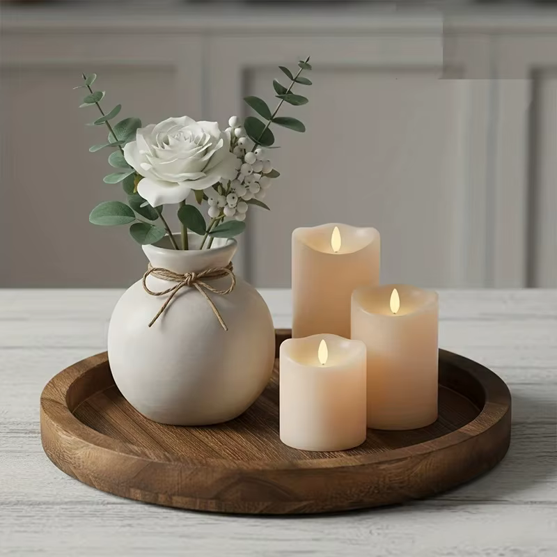 Plateau de service rond en bois rustique