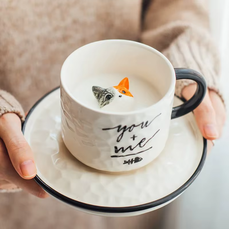 Tasse à café en céramique chat mignon de dessin animé moderne