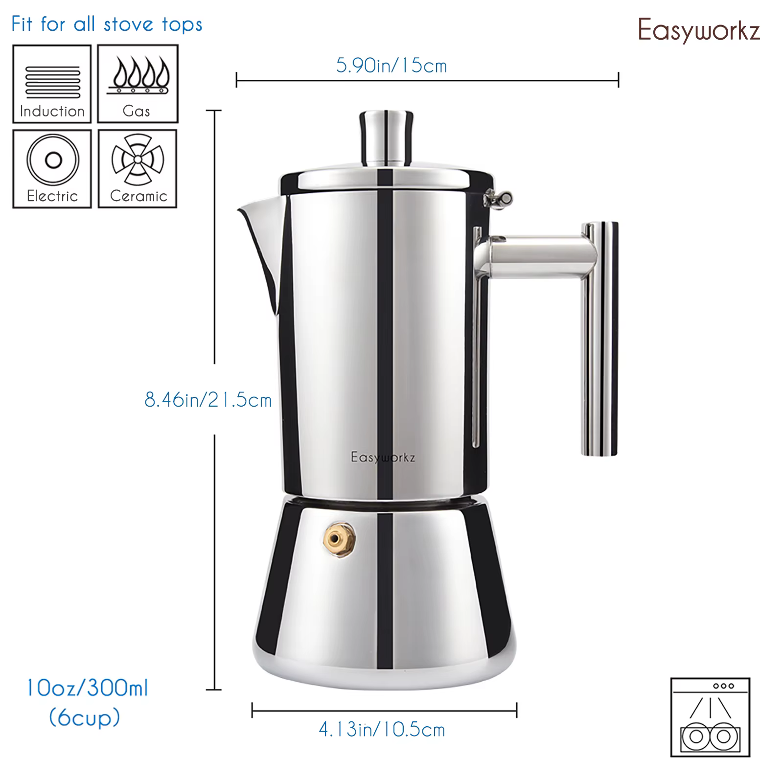 Easyworkz Diego cuisinière Machine à expresso en acier inoxydable