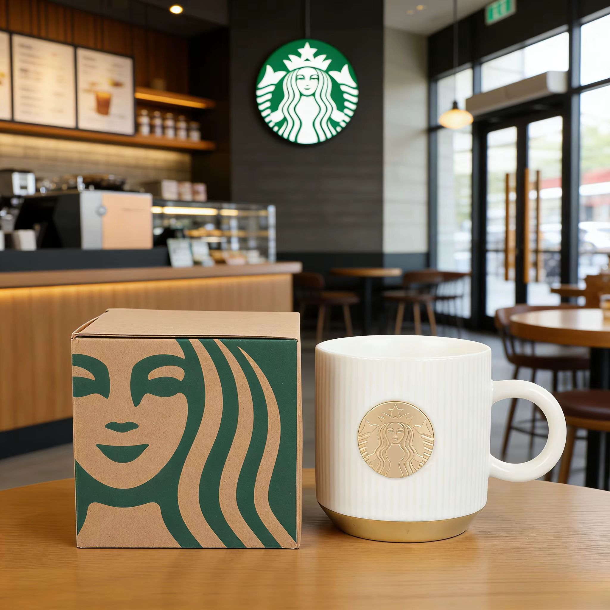 Mug en céramique blanc vintage Starbucks Gold Siren