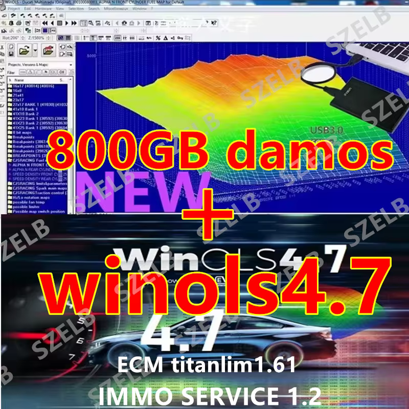 Winols 4.7 Entièrement Activé +800GB Damos Windows 10 11 Sans Virtuel Multilingue +ECM TITANIUM 1.61 + Outil de Service IMMO 4 en 1