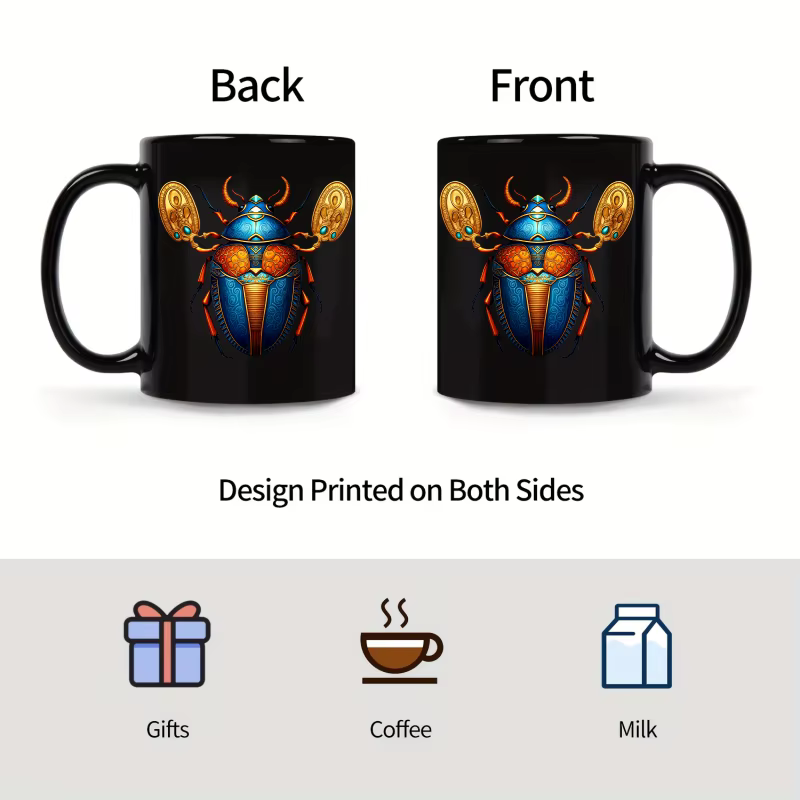 Tasse en céramique, design scarabée égyptien noir
