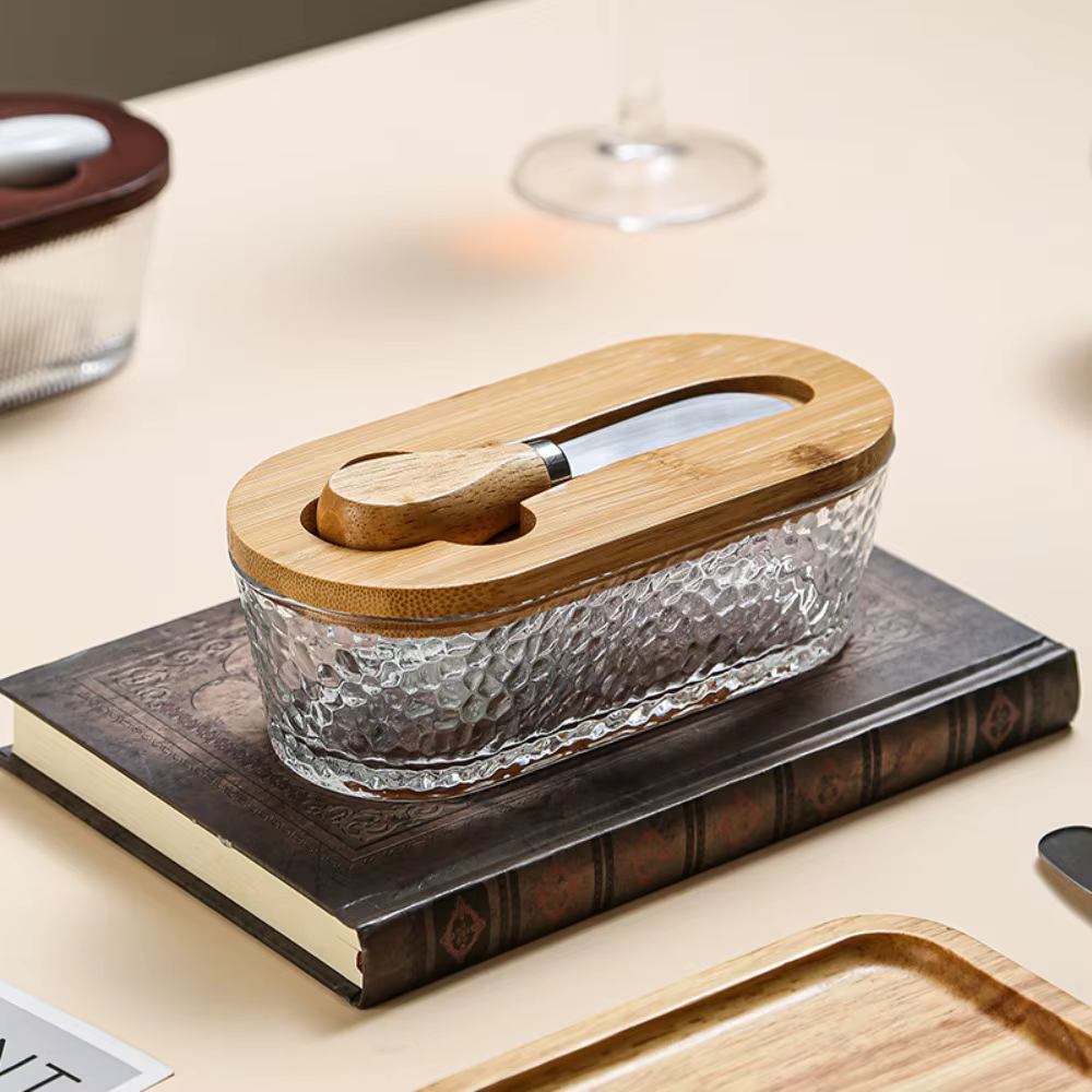 Boîte à beurre en verre de forme ovale Durable