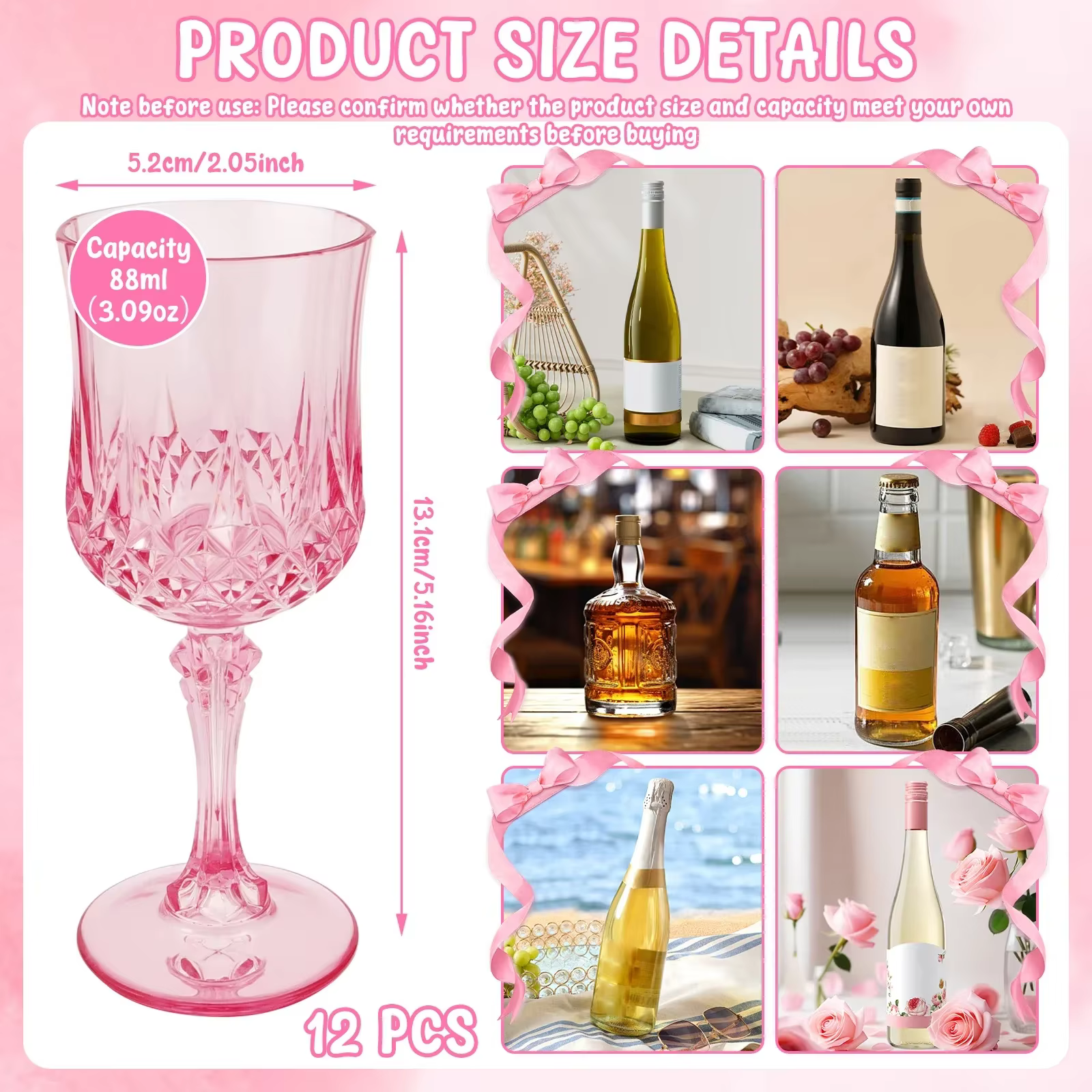 Lot de 12 verres à vin en plastique de haute qualité