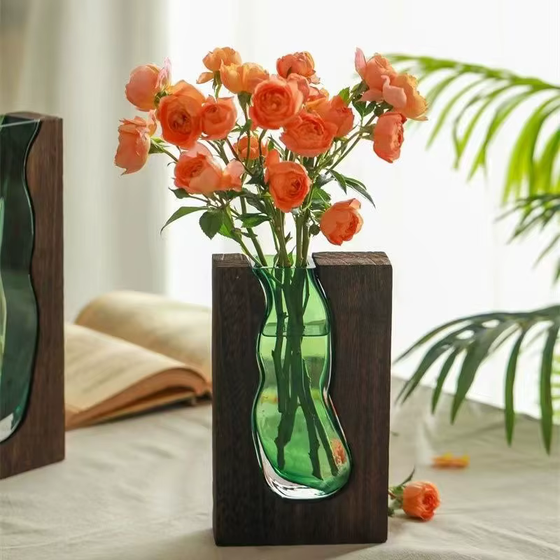 Vase en verre Transparent en bois massif