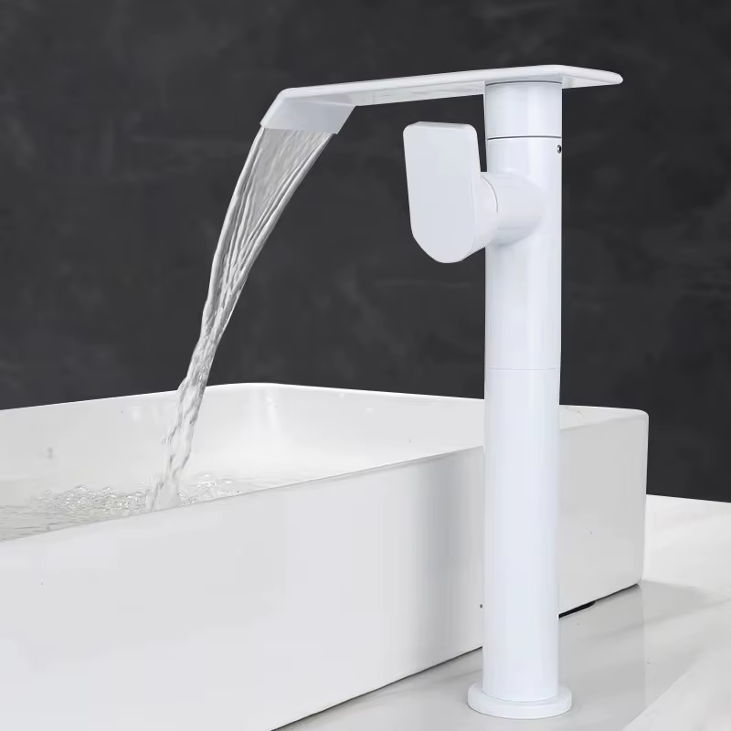 Robinet de salle de bains en or brossé, robinet de lavabo en cuivre, robinet de lavabo gris chaud et froid, mélangeur de robinet d'évier noir, mélangeur de cascade