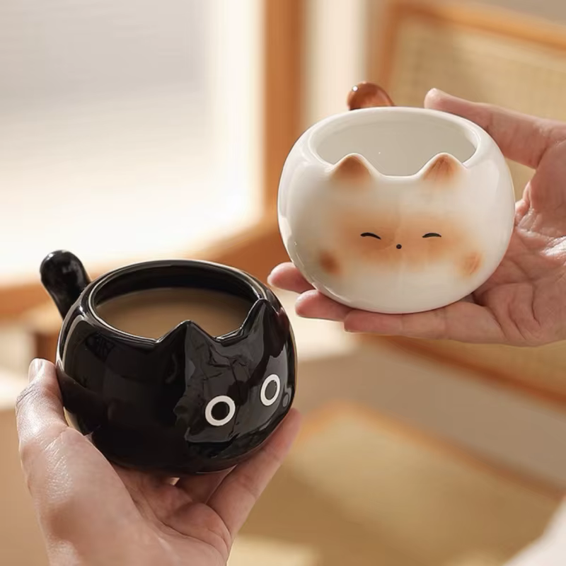 Tasse en céramique mignonne créative en forme de chat siamois