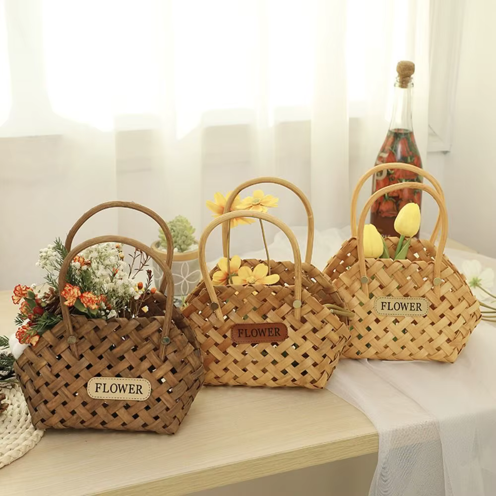 Mir à Fleurs Tissé en Bambou, Fait à la Main, Cache-Pot Décoratif
