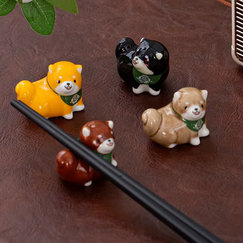 Porte-baguettes japonais Shiba Inu (1-3 pièces) – Série animale – Ornements décoratifs de table en céramique – Repose-cuillère pour la maison et la cuisine – Adorables figurines de thé