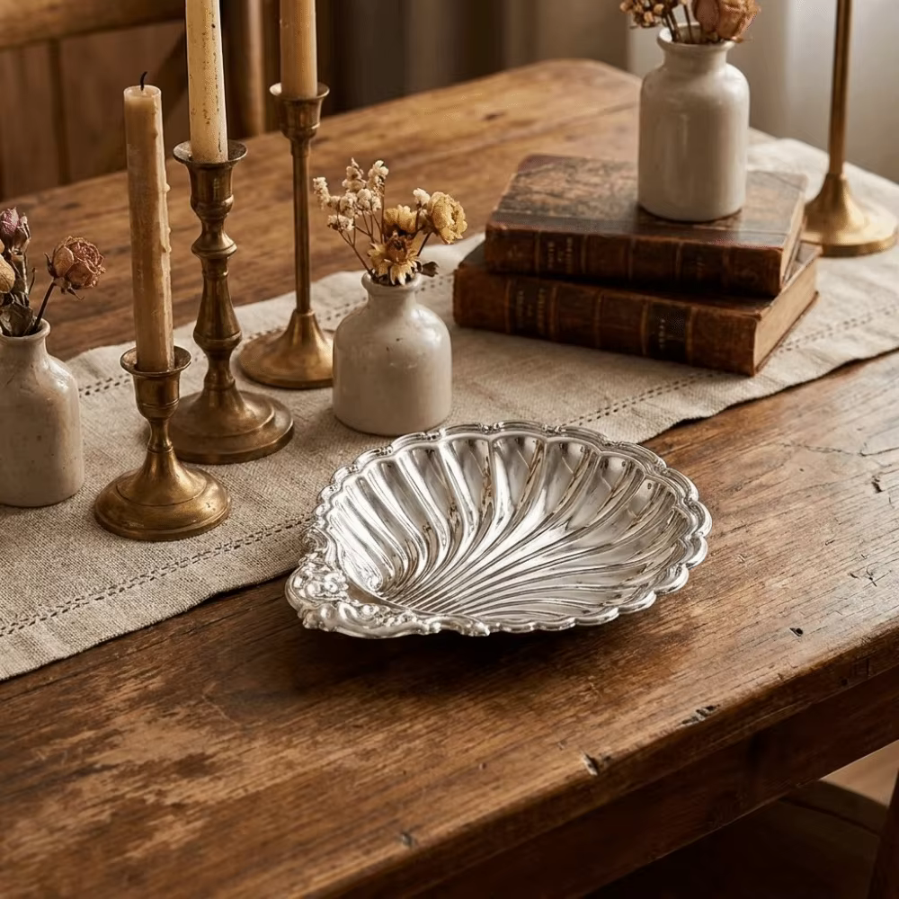Assiette à dessert vintage couleur argent