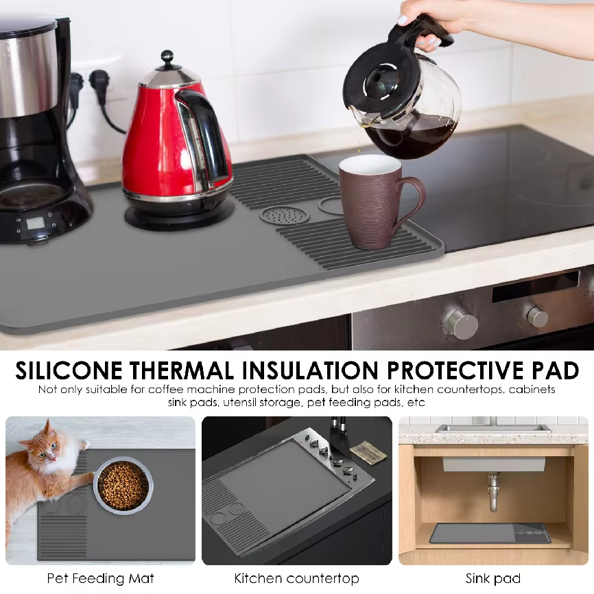 Tapis à café en silicone avec bords surélevés