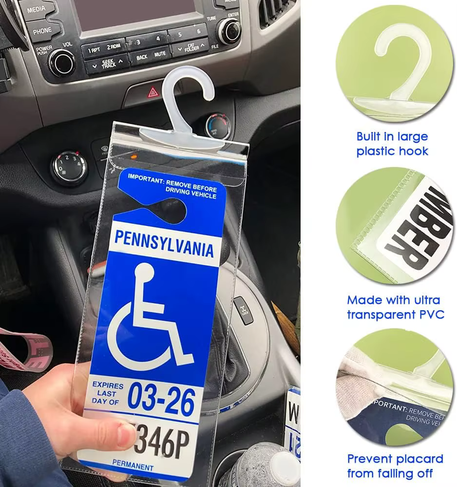 Porte-plaque de stationnement Hilo Handicap, housse de protection ultra transparente pour personnes handicapées avec grand cintre par Tbuymax (lot de 2)
