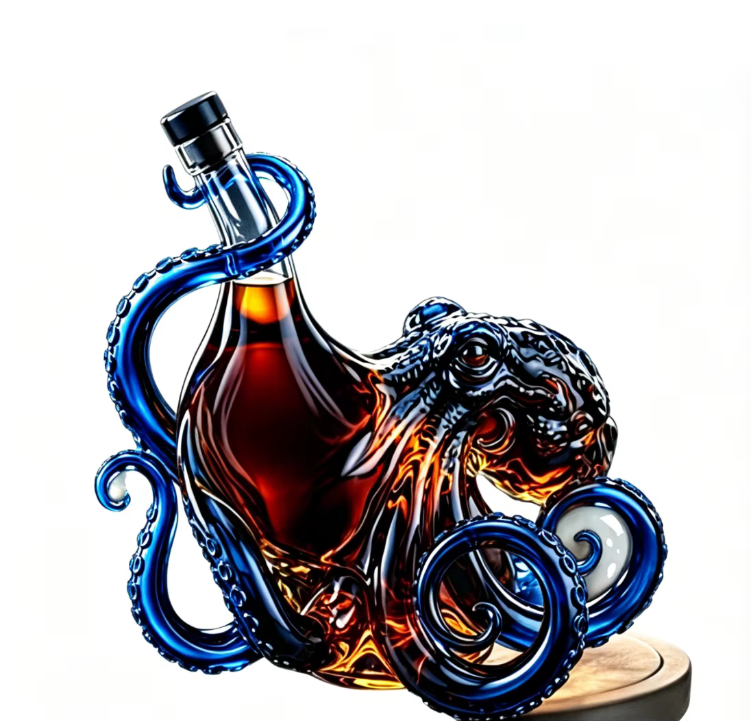 Carafe en verre artisanale en forme de pieuvre
