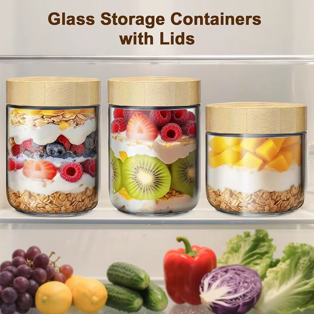 Bocaux en verre de 16 oz avec couvercles hermétiques en bambou