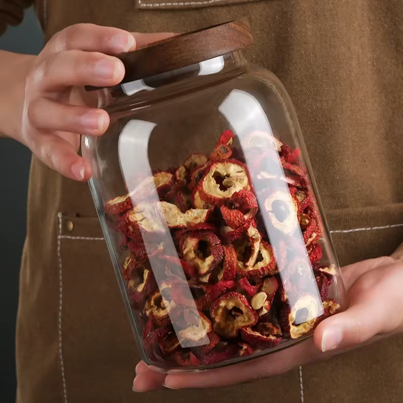Bocal rond en verre borosilicaté avec couvercle