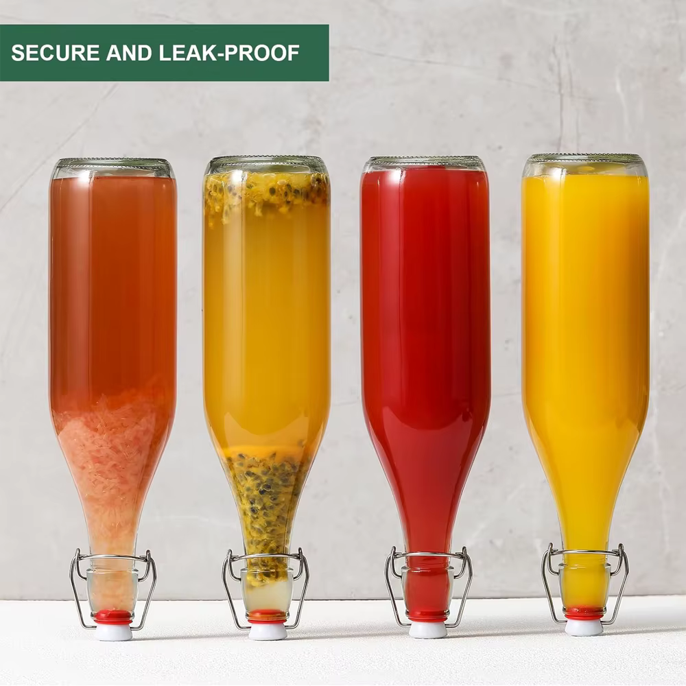 Bouteilles en verre classiques à bouchon basculant 1L avec marqueur et étiquettes - Bouteille transparente avec