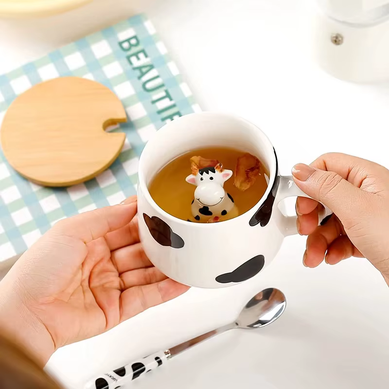 Tasse en céramique de dessin animé 3D de vache mignonne