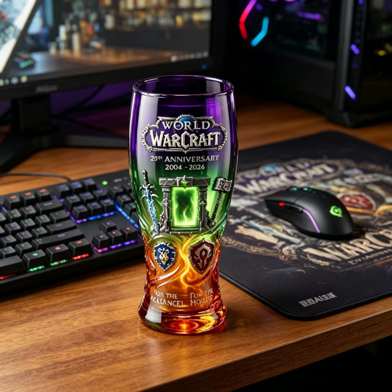Tasse en verre World of Warcraft 22e anniversaire 2004-2026 Alliance & Horde, mug à bière de collection pour les fans