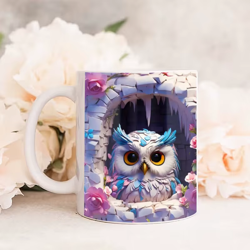 Emballage de tasse à café hibou effet 3D