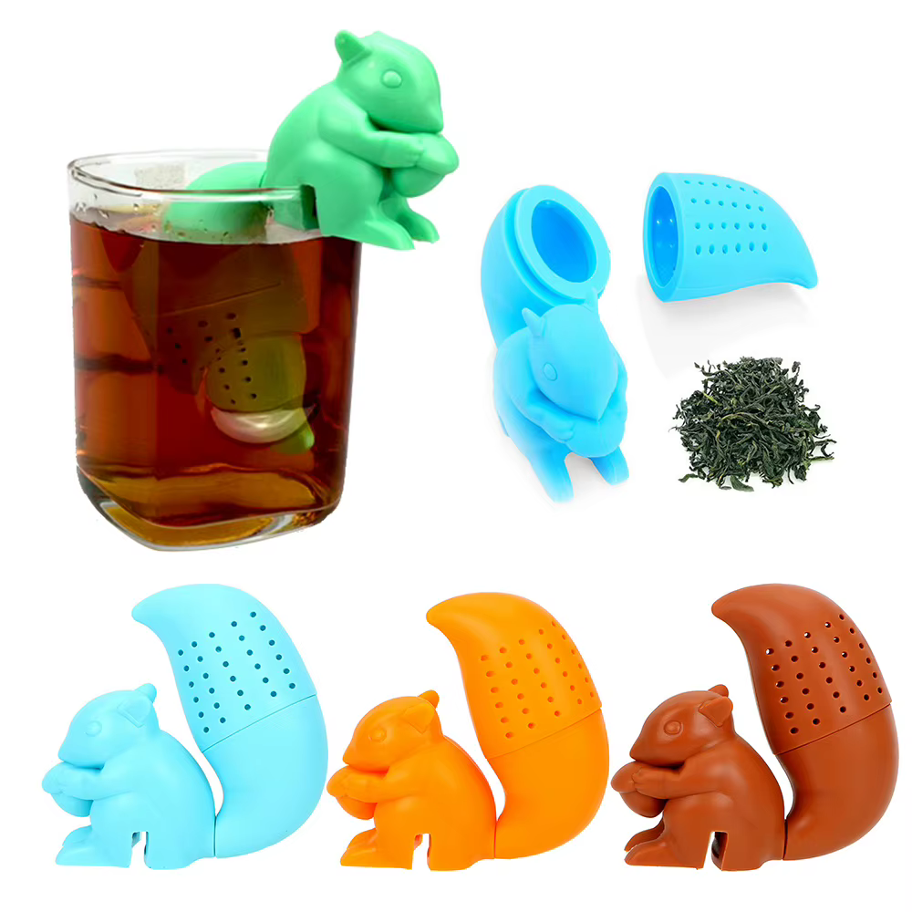 Préparation du thé délicieux avec un infuseur de thé d'écureuil en silicone mignon – Parfait pour le thé en feuilles mobiles