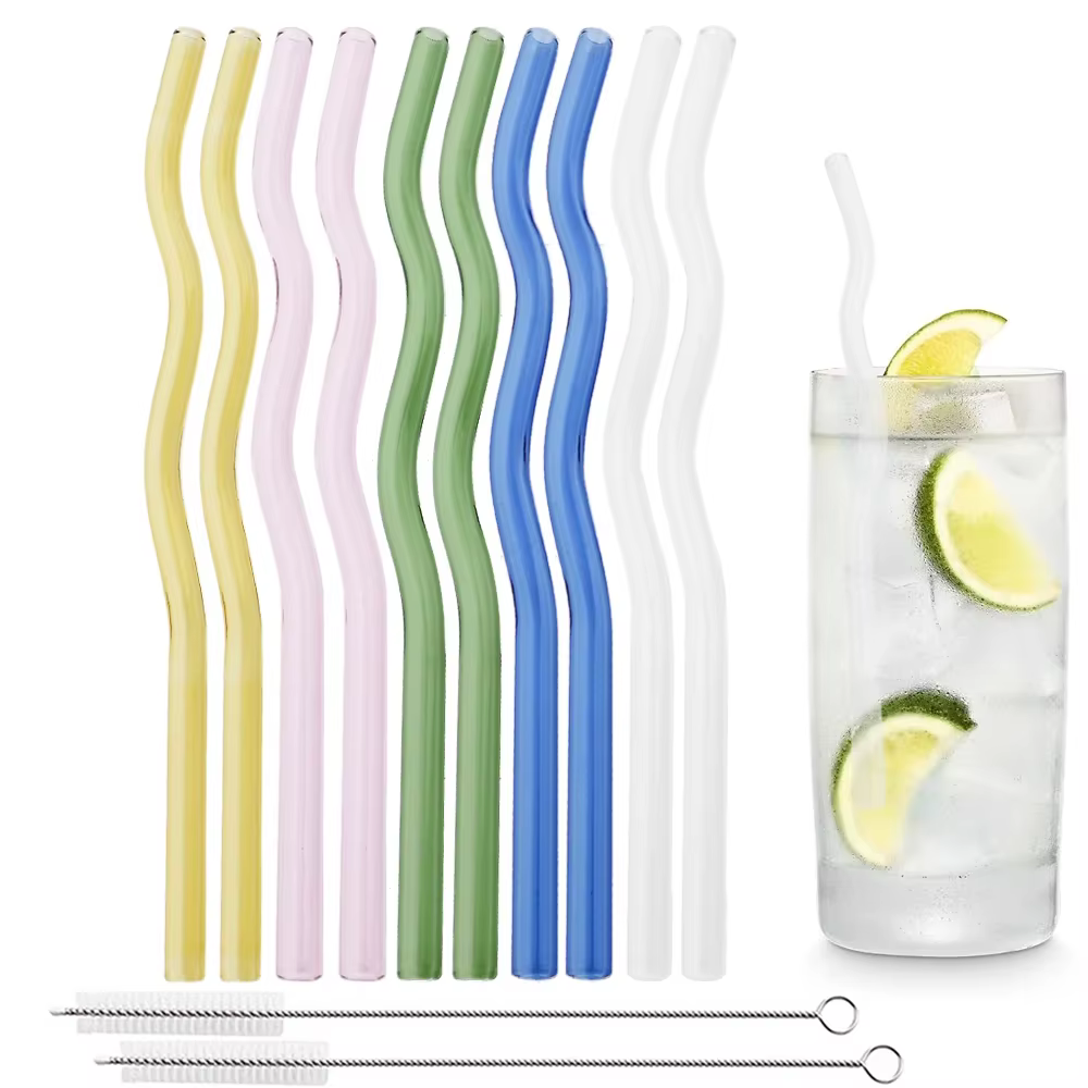 Pailles en verre ondulées réutilisables