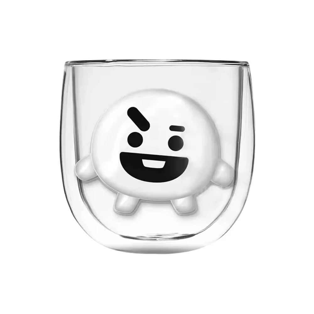 Tasses à café en verre borosilicaté à double paroi de dessin animé