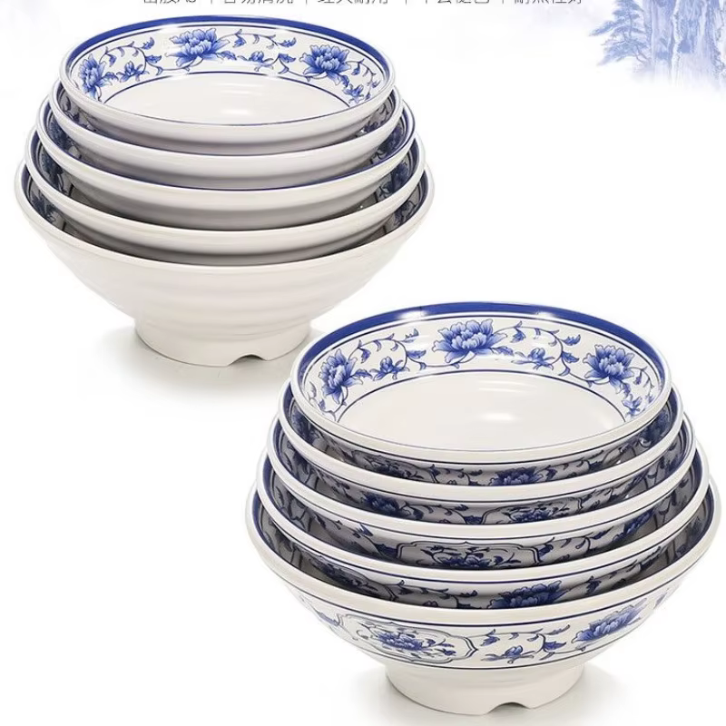 Filles en plastique bleu et blanc en porcelaine de mélamine