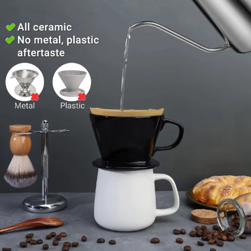 Goutteur à café en céramique noire réutilisable