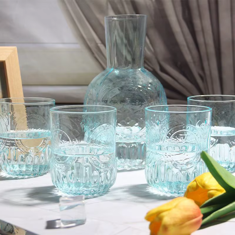 Ensemble bouilloire à eau froide en verre gaufré