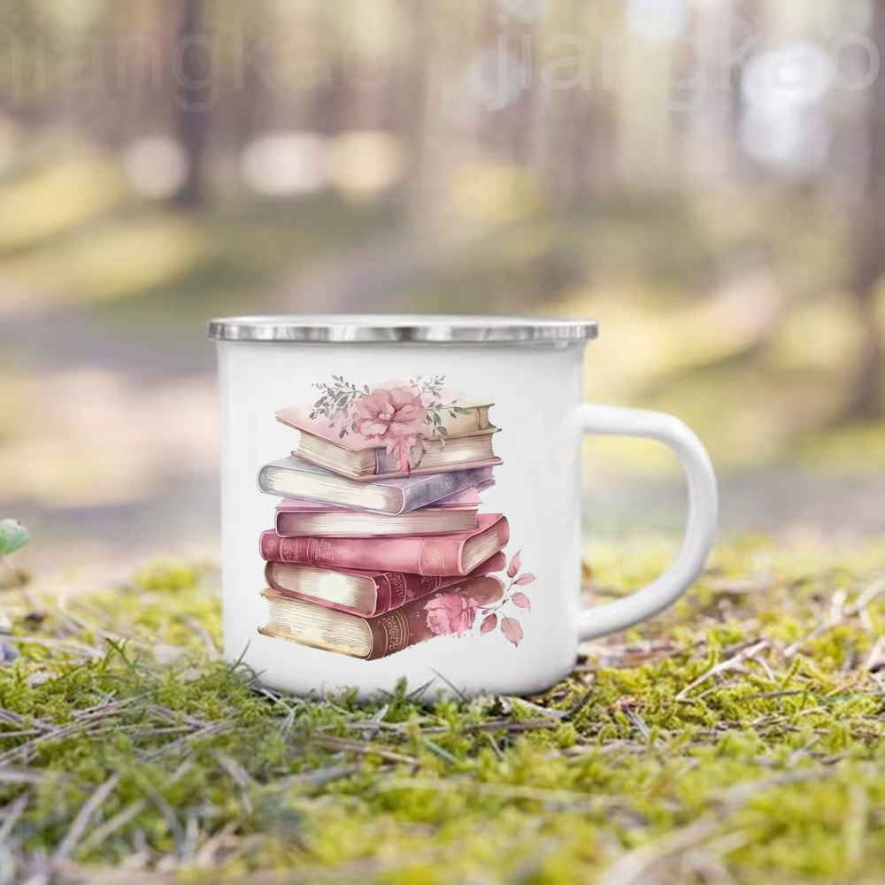 Tasses en émail imprimées de livre de fleurs