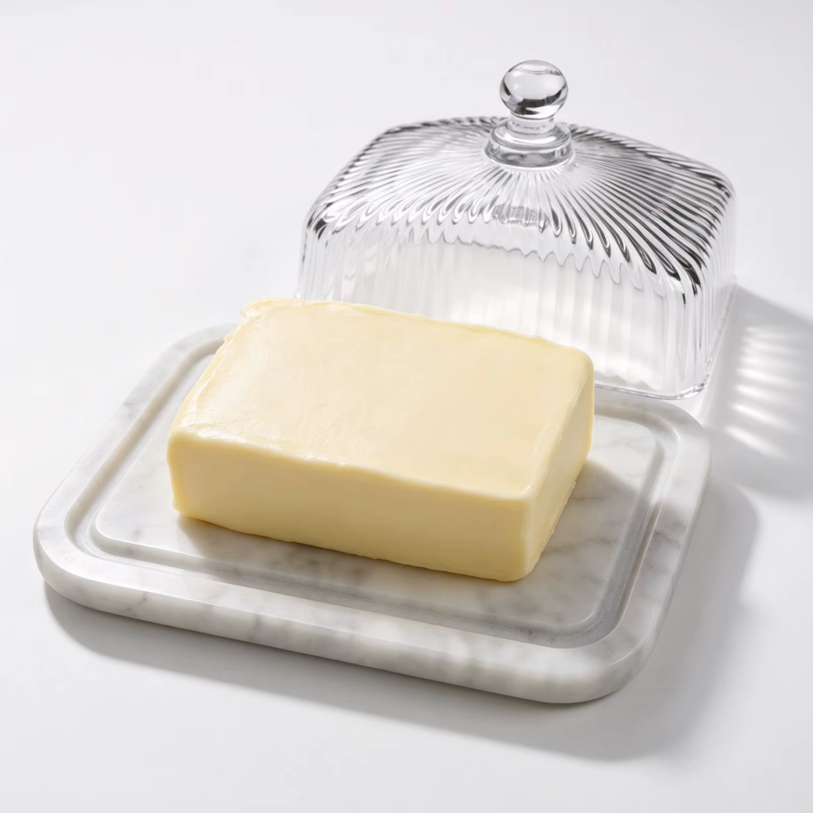 Plateau de service en verre avec base en marbre et couvercle