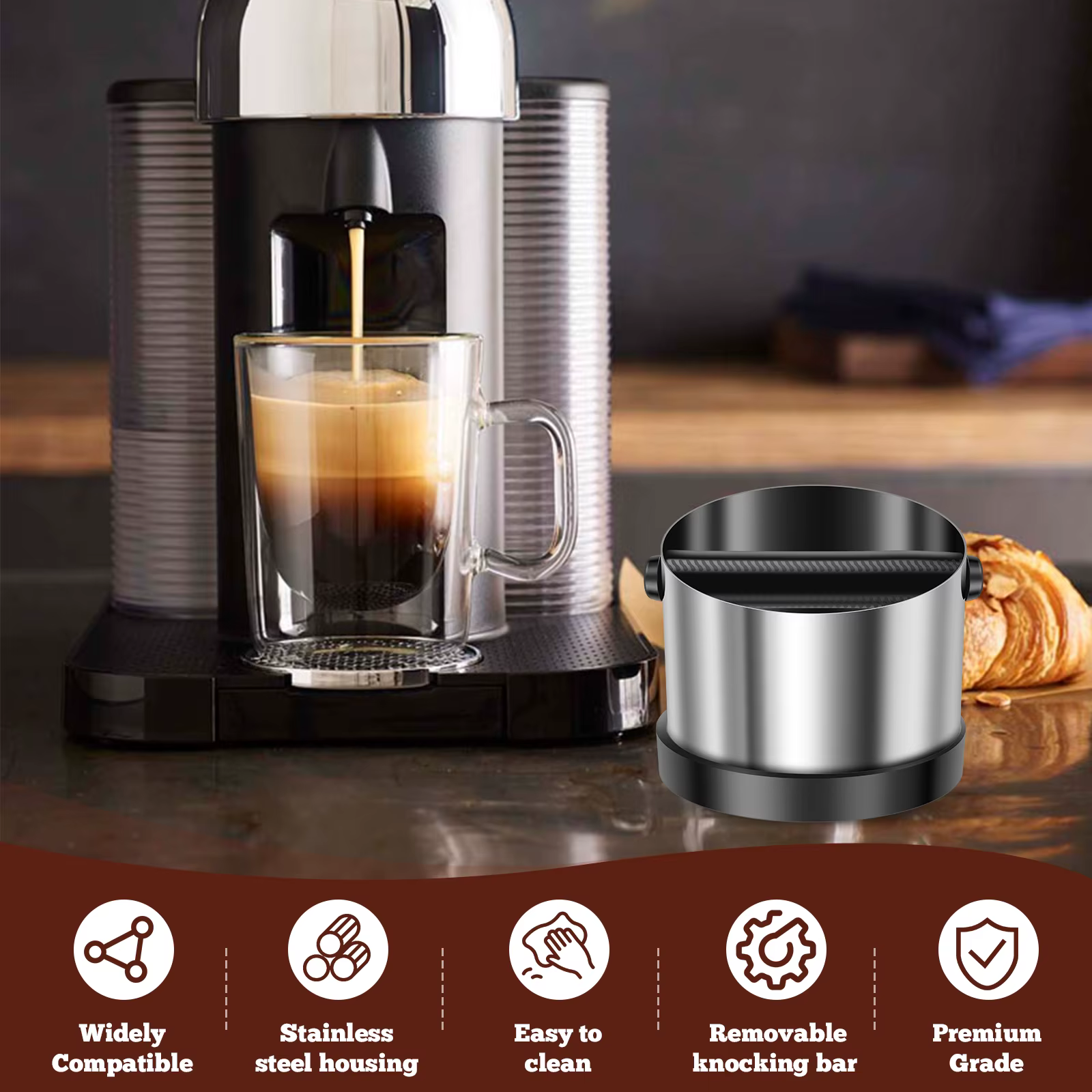 Boîte à frapper avec barre de frappe pour café