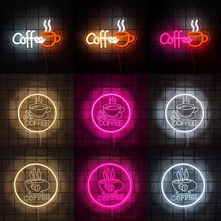 Enseigne néon café, enseignes lumineuses LED en forme de tasse pour la décoration de bar