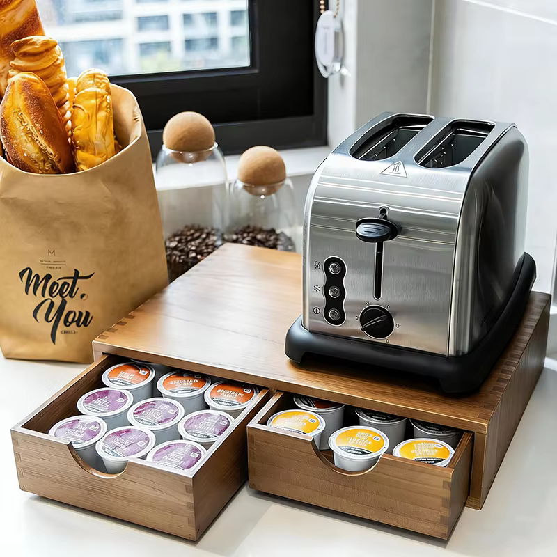 Tiroir de rangement en bois pour dosettes de café