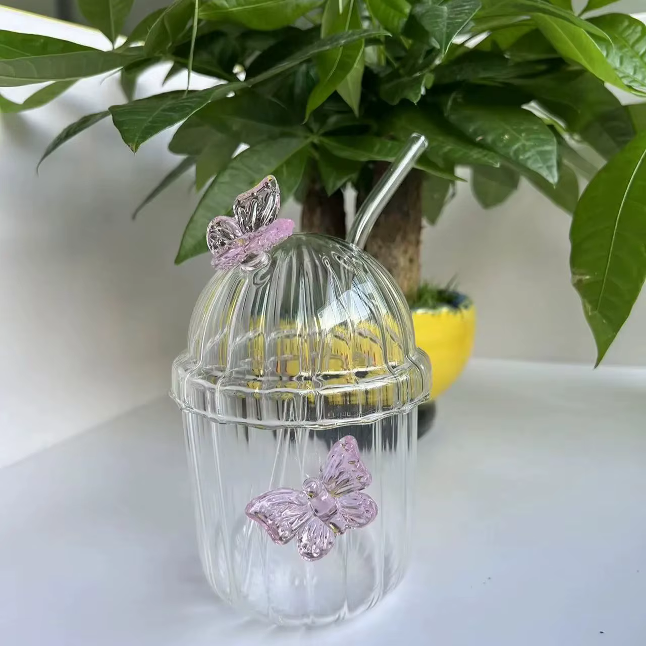 Tasse en verre Chic d'inspiration papillon de 400ML