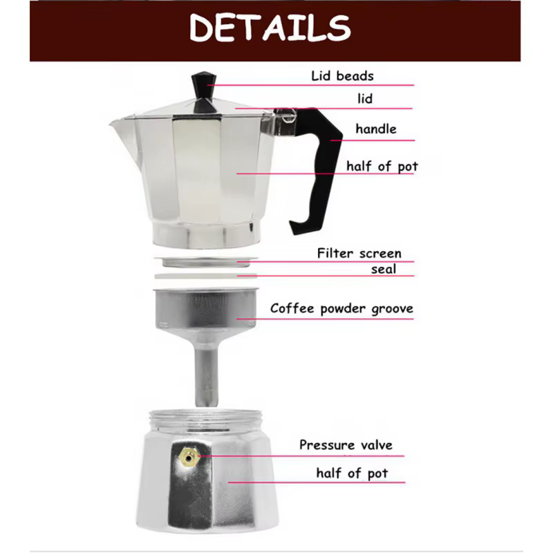 Machine à café en aluminium, Pot à moka, cafetière octogonale en aluminium