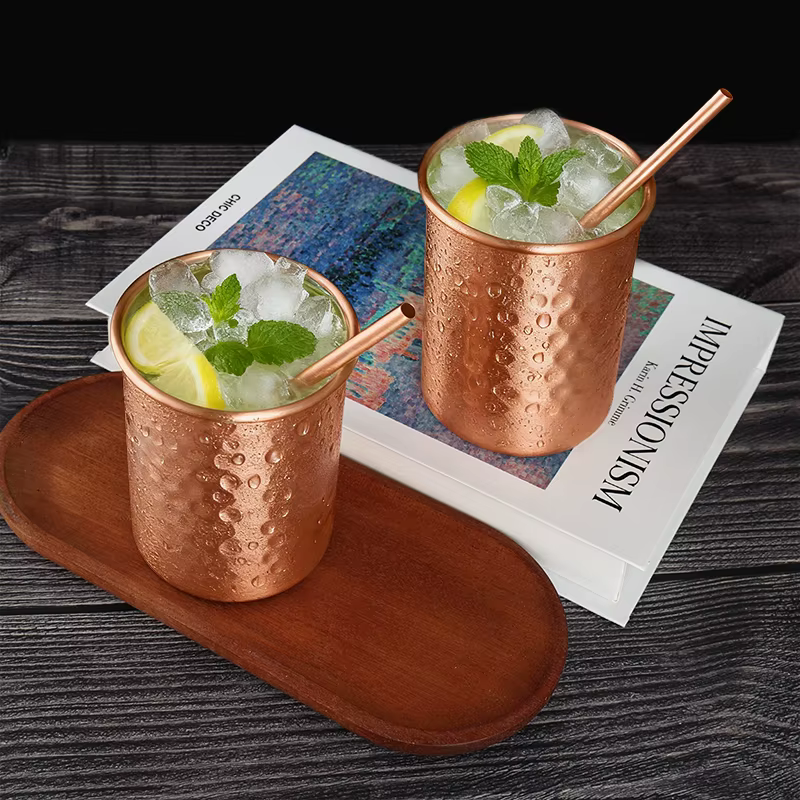 Tasses à Moscow Mule en cuivre 100% pur de 400 ml avec paille