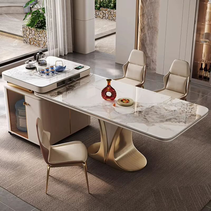 Ensemble de table à manger rectangulaire en ardoise pour 6 personnes