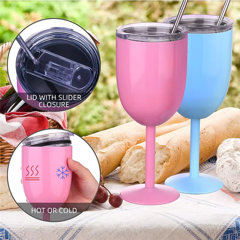 Verres à vin à tige en acier inoxydable avec couvercle
