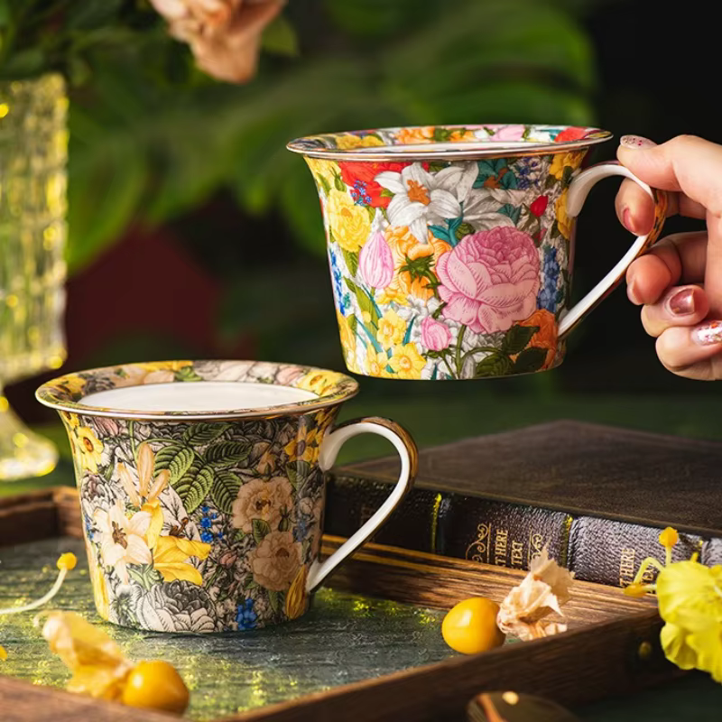 Tasse à café en céramique européenne fleur colorée ménage petit déjeuner