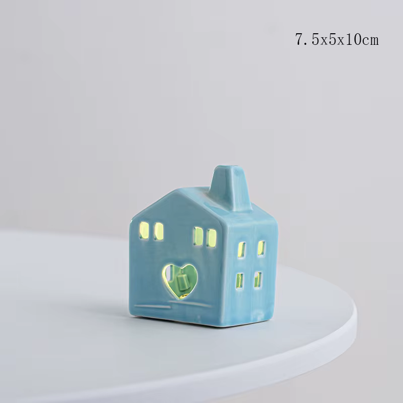 Décoration de noël porcelaine Miniature maison de Village lumière LED céramique château modèle