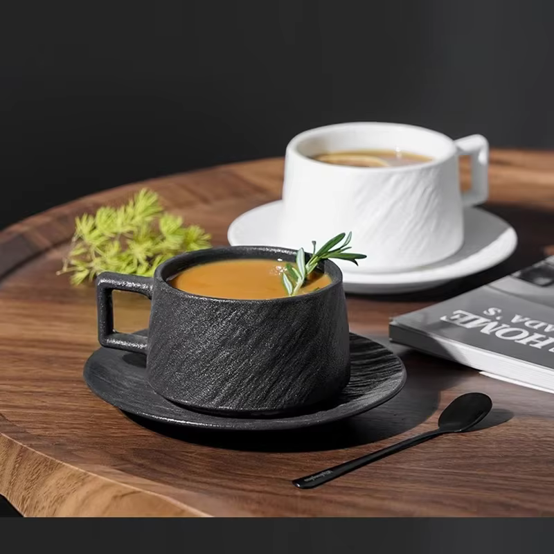 Ensemble de tasses à café en céramique de sable de roche de style japonais