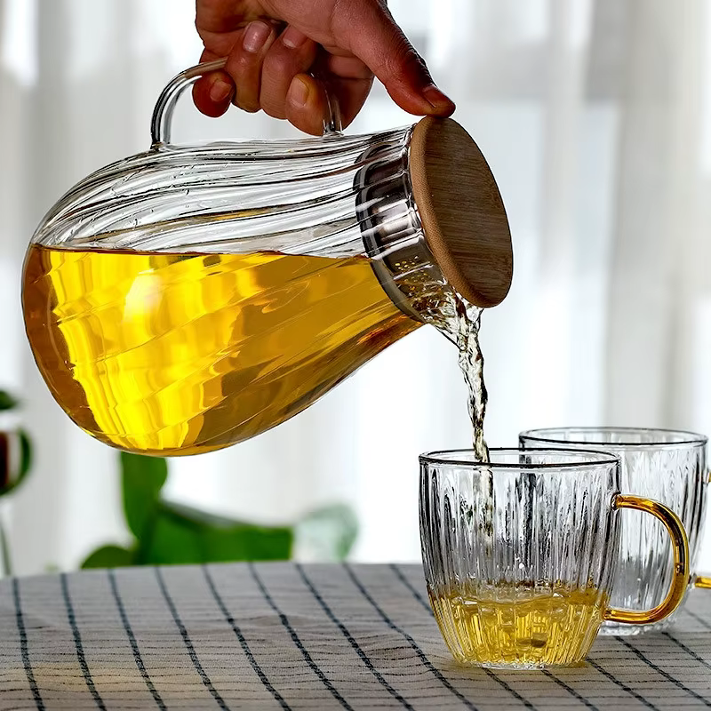 Bouilloire Verticale à Rayures de Grande Capacité en Borosilicate