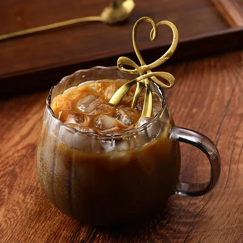 JUSTINLAU 400ml tasses à café en verre à haute teneur en Borosilicate tasse à rayures créative petit déjeuner