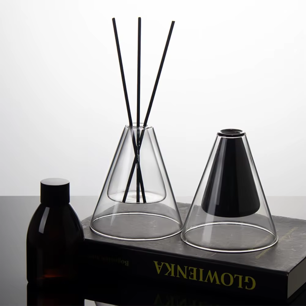 Bouteille en verre triangulaire à double paroi pour aromathérapie, organisateur d'huiles, conteneurs de rangement, centre de table de mariage, décoration intérieure