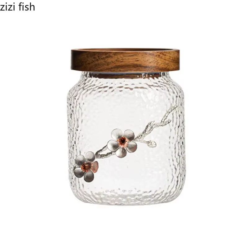 Bocal de rangement en verre à motif de marteau