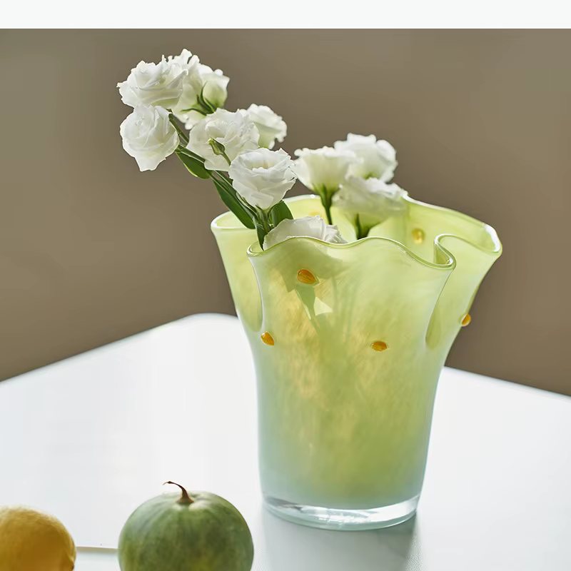 Vase en verre à bord ondulé, plissé, dégradé de couleur, bouteille en verre hydroponique, vase à fleurs, terrarium, accessoires de décoration pour la maison