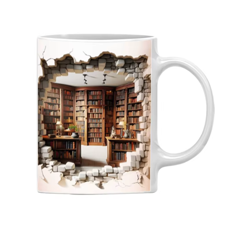 Tasses à sublimation d'étagère 3D pour les amateurs de livres